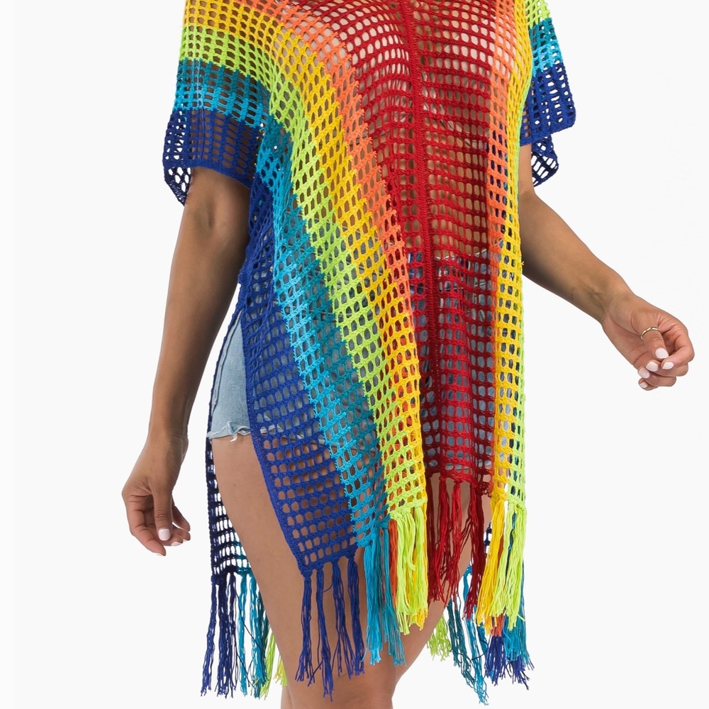 Rainbow Multicolor Crochet Swim Coverup - Picture 2 of 5